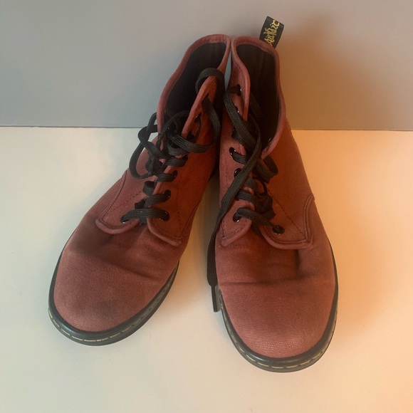 Dr. Martens Shoes - Doc Dr. Martens Shoreditch Maroon/Burgundy Canvas Boots Women’s 8